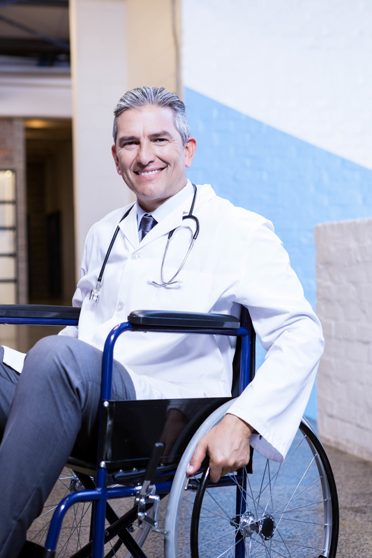 A male doctor in a wheelchair