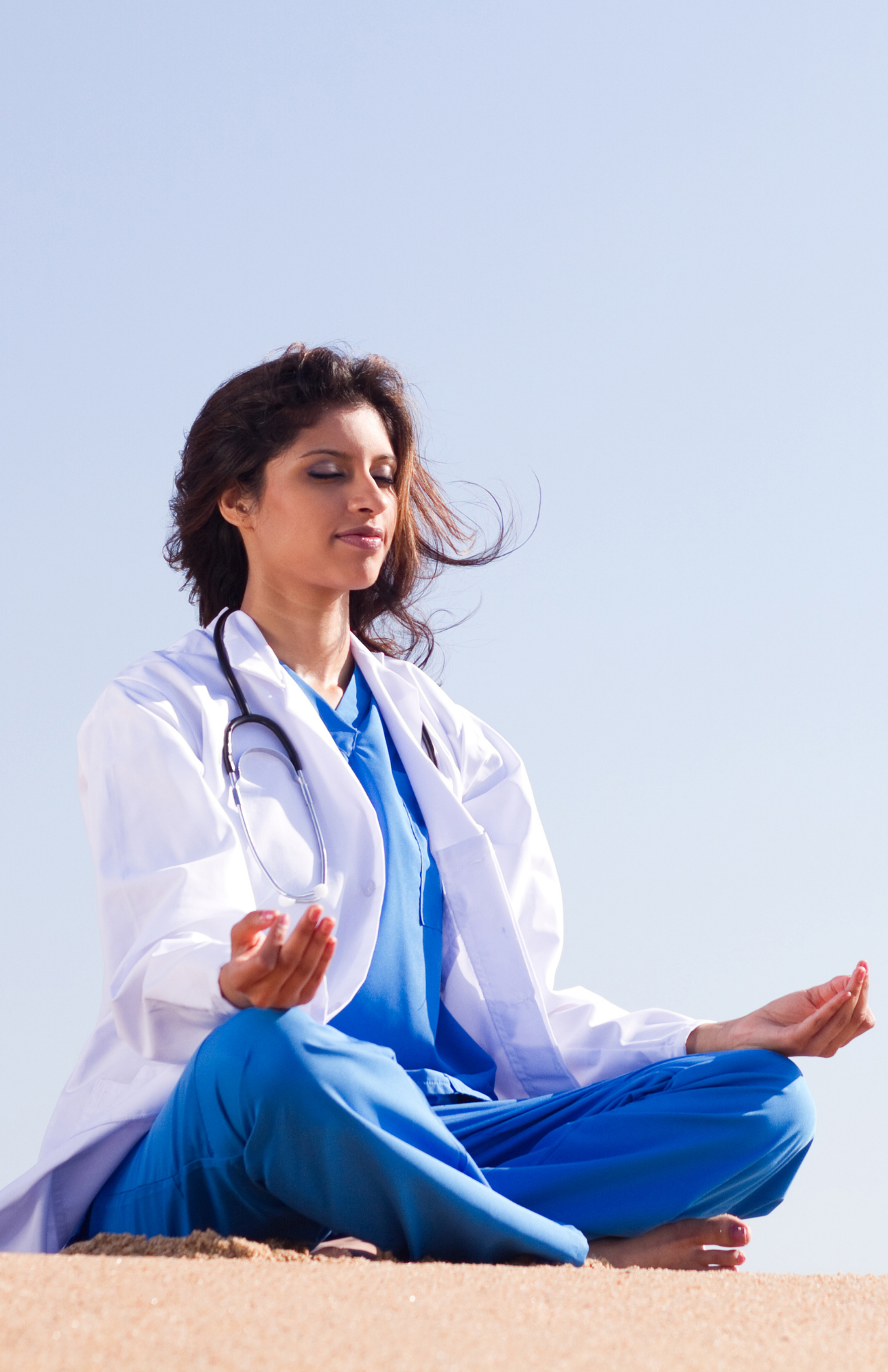 A female doctor meditating
